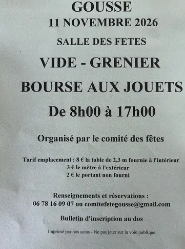 Vide grenier, bourse aux jouets à Gousse