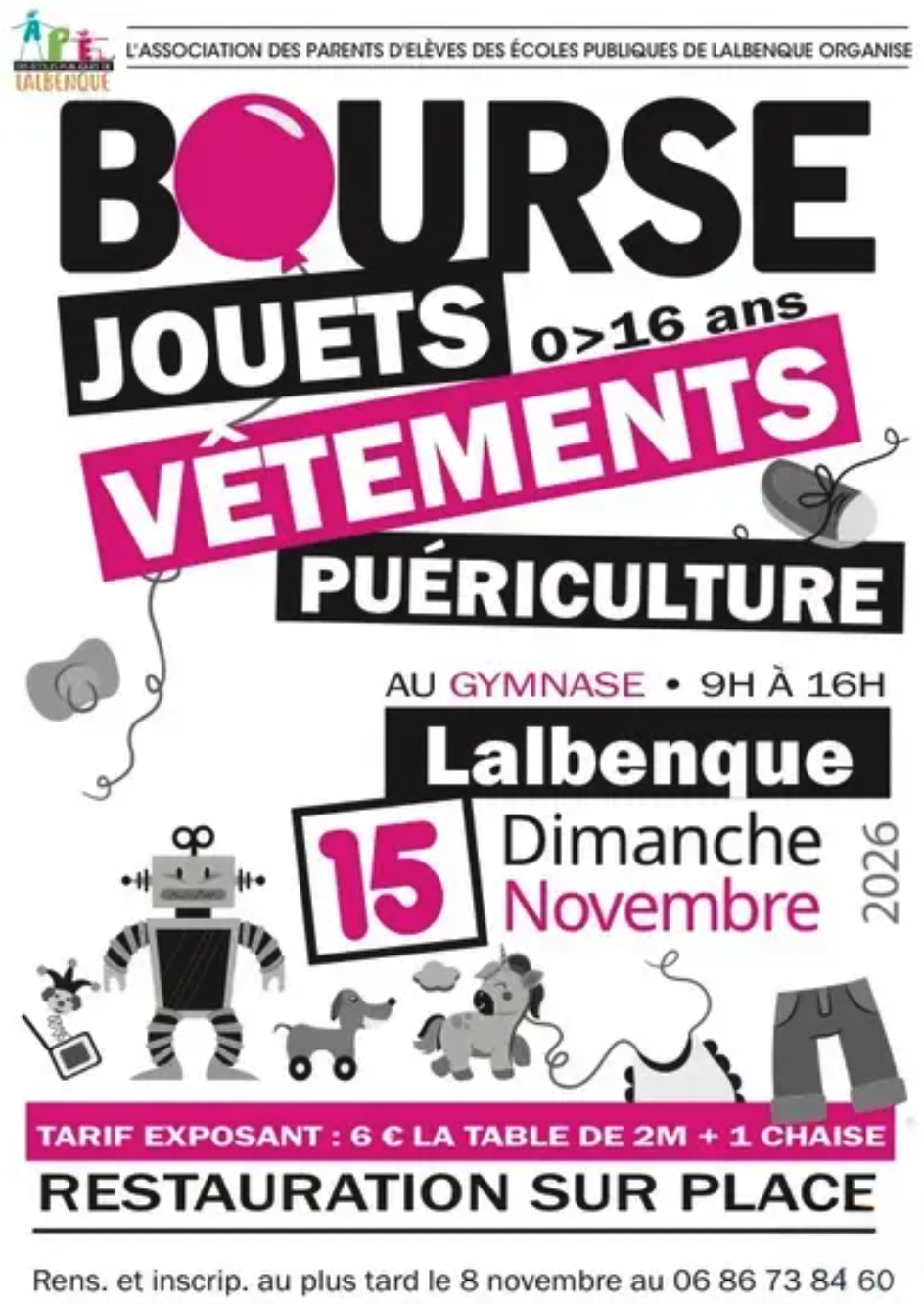 Bourse aux vêtements 0-16 ans, jouets et matériel puériculture à Lalbenque
