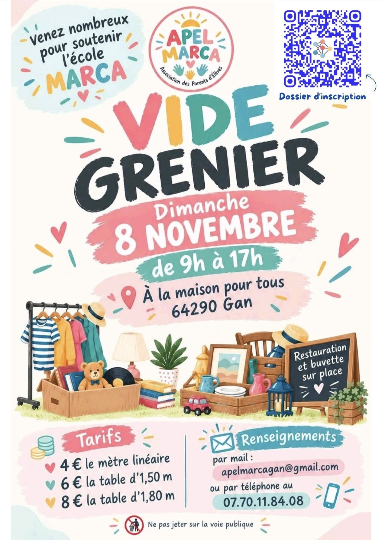 Vide grenier de L'APEL MARCA à Gan